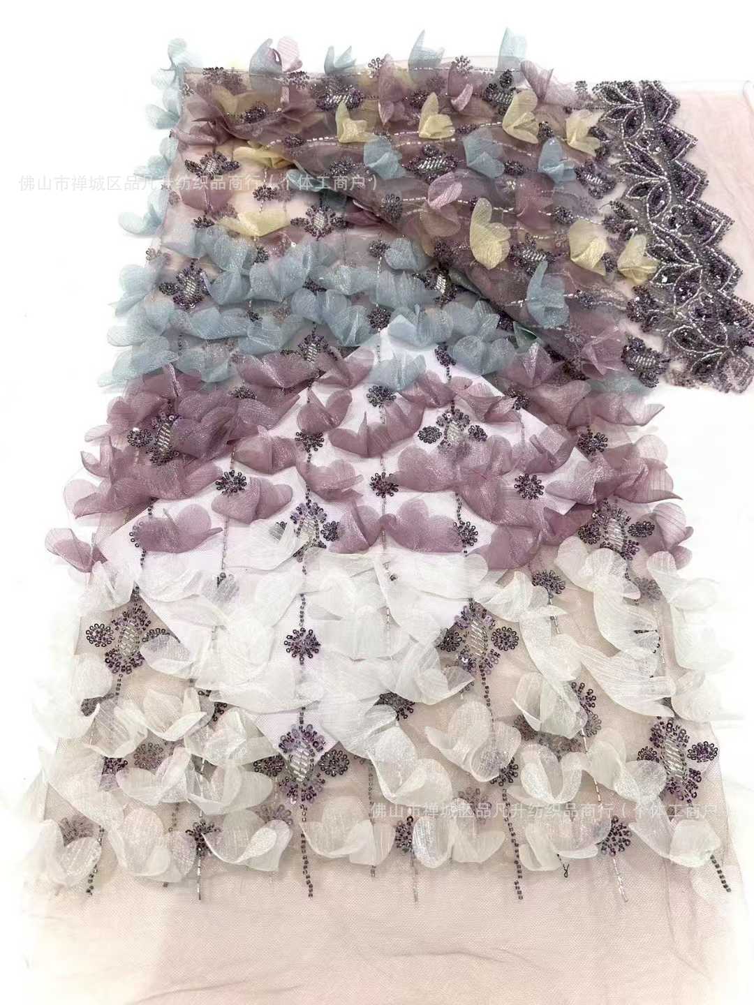 Flor de encaje vestido de boda tela de cola de tela de malla sequin bordado falda de tela de bordado de tubo de perlas de alta fijación