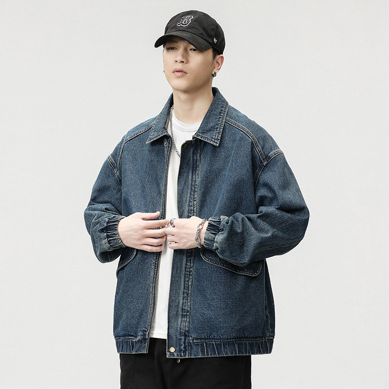 2024 spring new Denim jacket men's washed retro large pocket casual zipper neutral style couple jacket