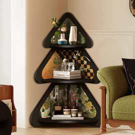 落地摆件中古风三角柜复古客厅拐角收纳储物置物架转角柜多层架子