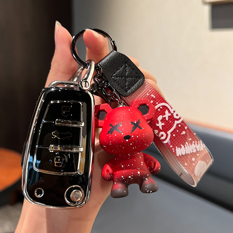 체리 A-접이식 3 키 [싱글 쉘 블랙] + 레드 폭력 곰 펜던트