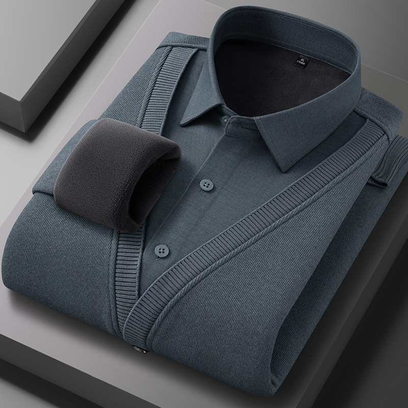 Fabricantes de invierno de suéter de lana falsos dos camisas de cacho para hombres cálidos y cómodos suéter de lana al por mayor