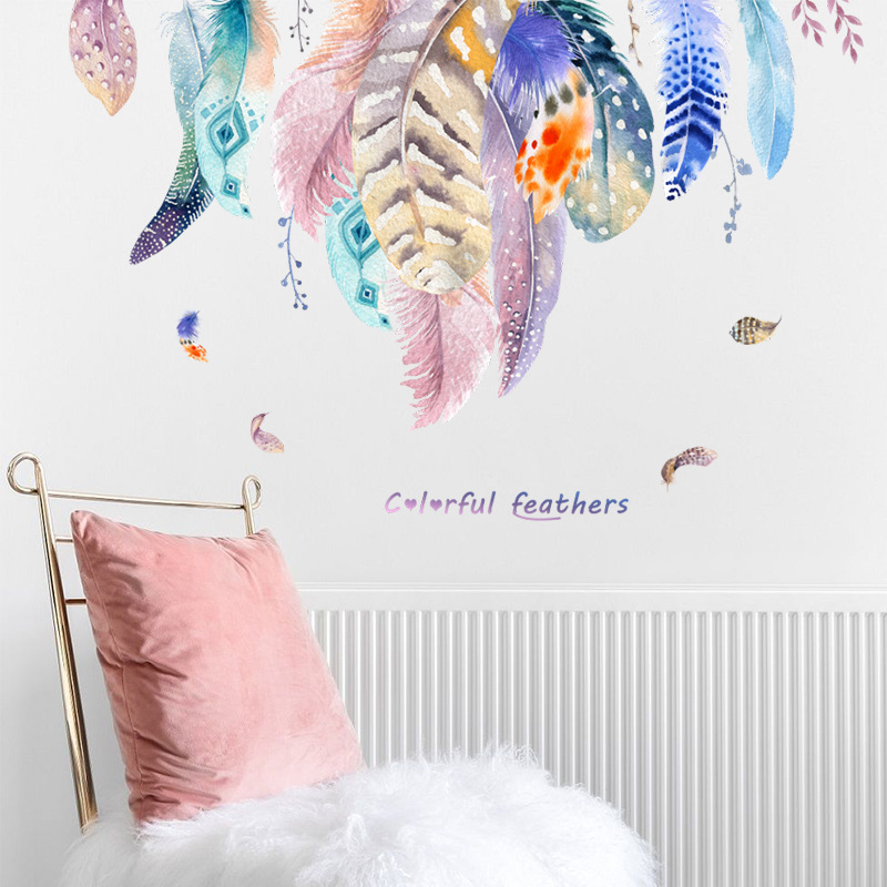 New Fashion Color Feather Bedroom Wall Stickers display picture 3