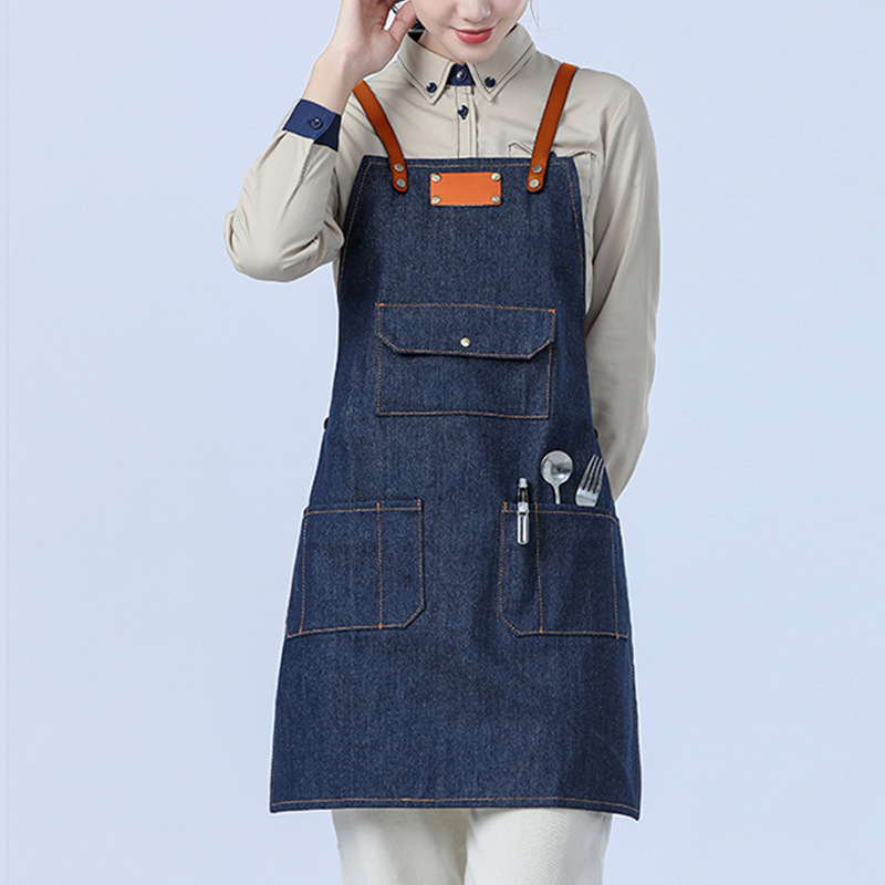 Amazon delantal vaquero cocina café pastel salón de belleza barbería ropa de trabajo delantal casero al por mayor