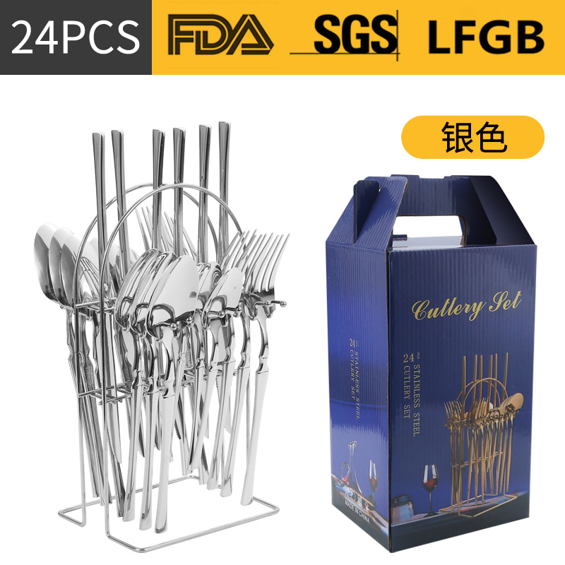 Amazon transfronteriza suministro de vajilla de acero inoxidable 24 piezas traje de cintura pequeña 4 piezas caja de regalo cuchillo, tenedor y cuchara traje