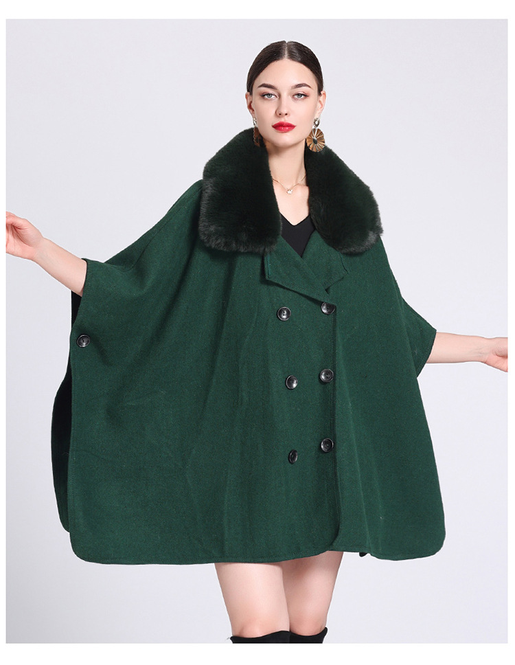 Mantella con colletto in lana, mantella da donna, cardigan in maglia larga, cappotto di lana da donna_voghion.com