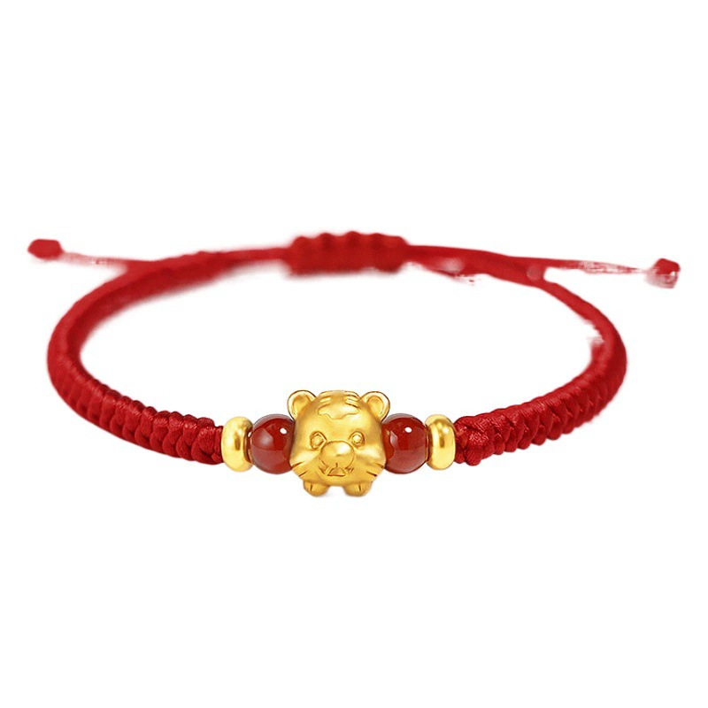Год Кролика Латунь Зодиак Красная Веревка Браслет Женский Черный Веревка Мужской Передачи Бусины В этом году Браслет Ювелирные Изделия Кулон Оптовая