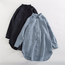 日本日系外贸出口尾单剪标断码女装亚麻中长款衬衫棉麻长袖衬衣秋