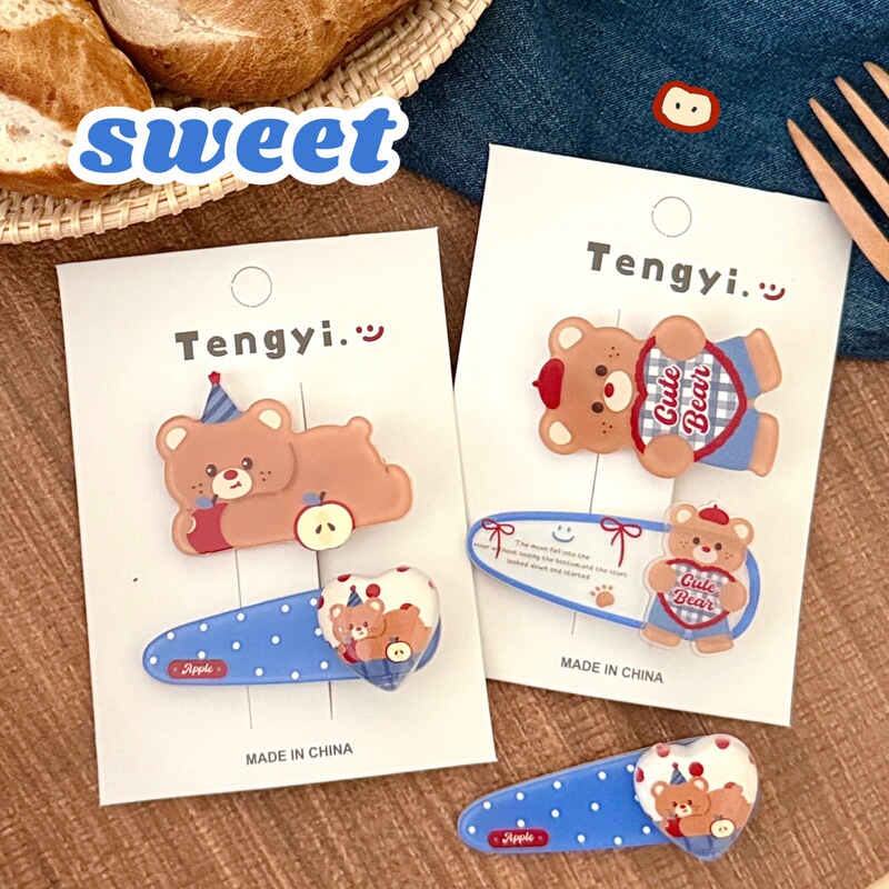 Soft and Cute Bear Hairpin Set, Girly Versatile Bangs Clip, Side Clip, High-Value Children's Hairpin Hair Accessory