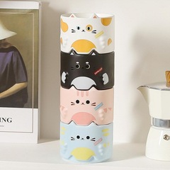 クリエイティブ猫陶磁器コップ家庭用積み重ねカップ高颜値個性かわいい漫画マグカップギフトカップ