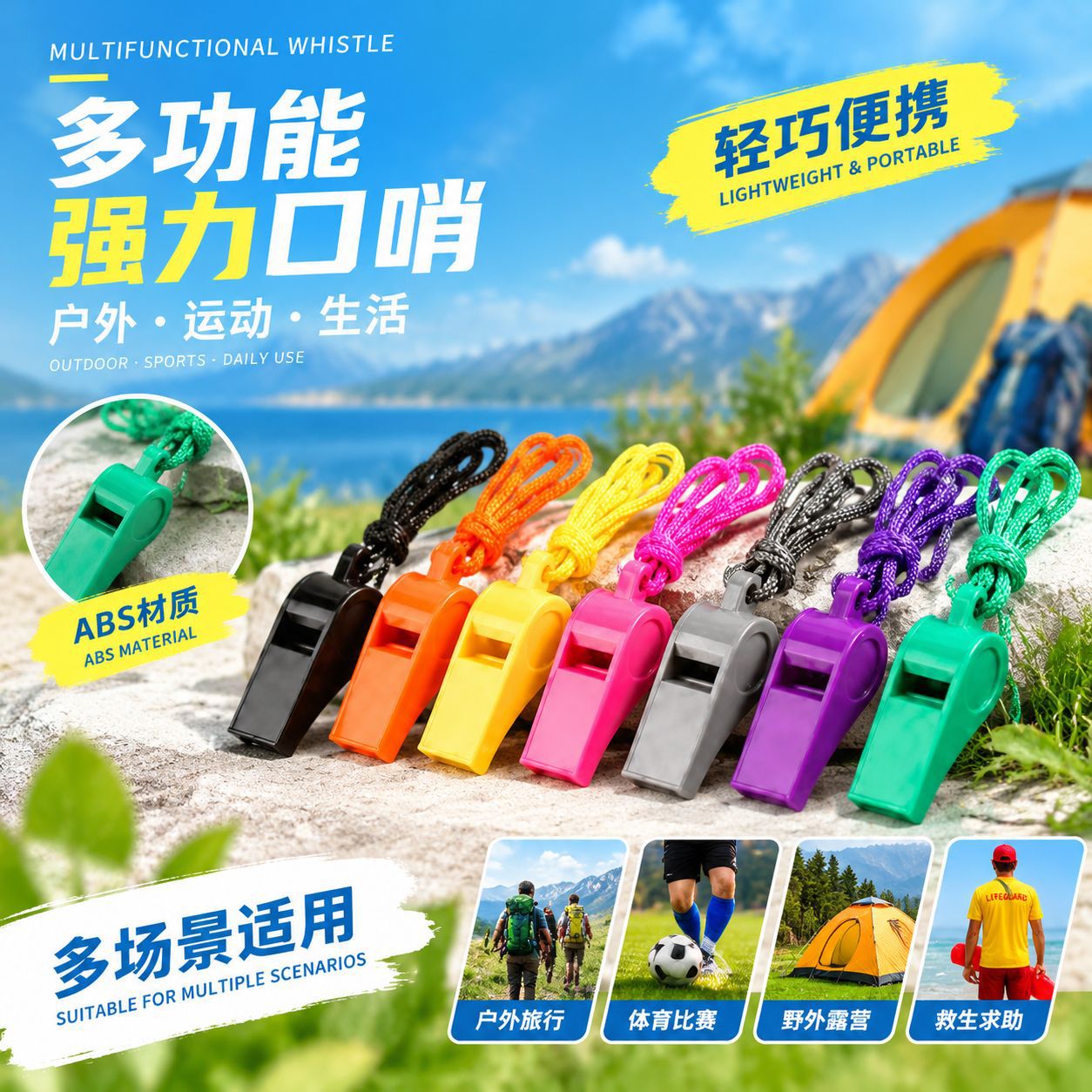 ABS colorful plastic fan cheer whistle, outdoor survival and rescue whistle, multi-functional timing whistle for competitions, powerful cheer whistle