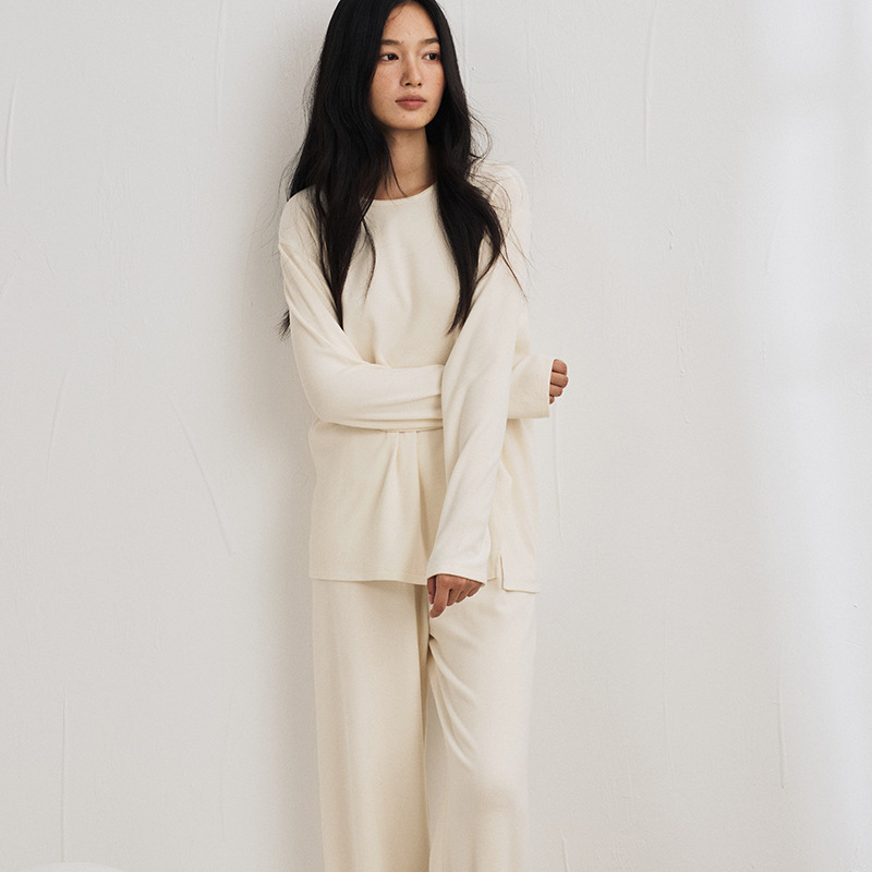 秋冬海藻纤维家居服女防螨保湿双面磨毛睡衣开叉设计感简约可外穿|undefined