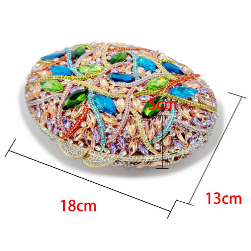 Cross border metal rhinestone glass women's bag oval handmade hand