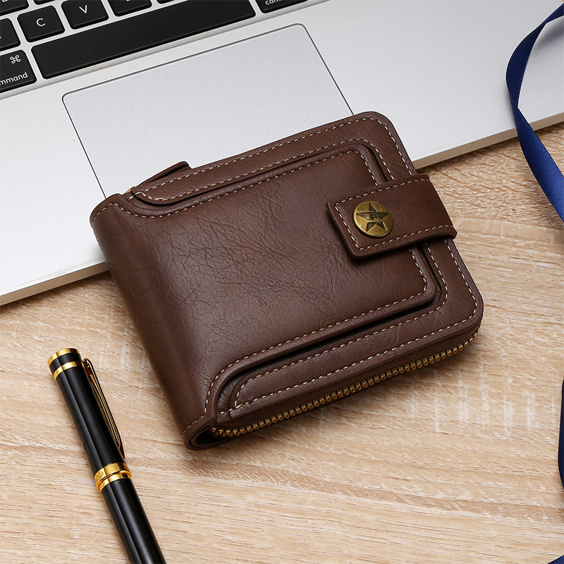 Transfronterizo popular nuevos hombres billetera corta de gran capacidad titular de la tarjeta de licencia de conducir juvenil Cartera horizontal integrada al por mayor