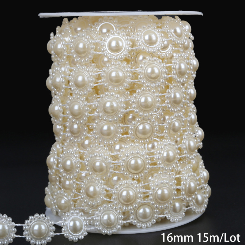 丸い太陽のバラの花の二列の真珠のチェーンの連線の玉のウェディングドレスのチェーンdiyの手作りの部品の髪飾りの材料|undefined