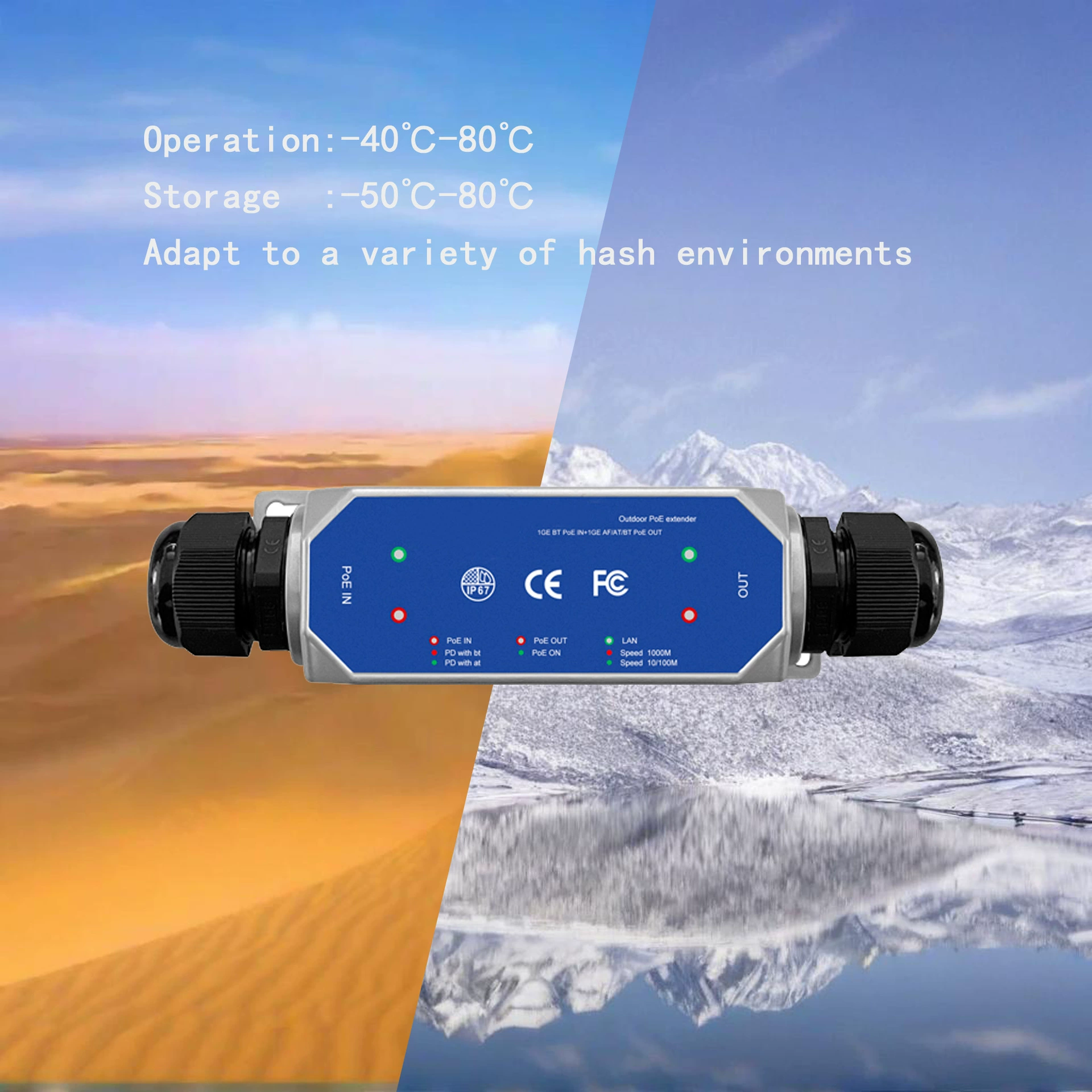 Расширитель Poe на 90W для улицы 1to1IP67, варианты 100/1000/2500M/10G