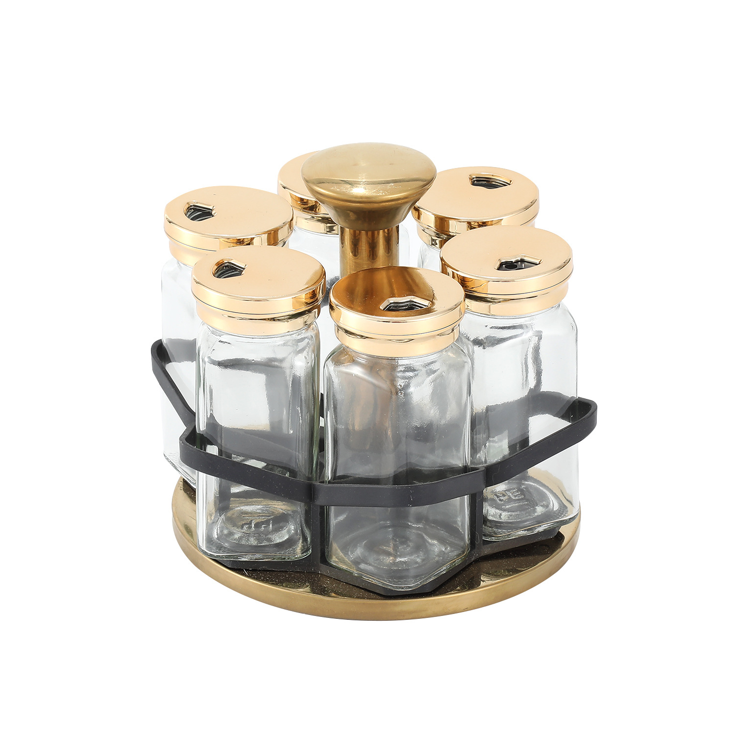 Botella de condimento de cocina al por mayor Tarro de condimento doméstico Caja de condimento Tarro de condimento de vidrio Juego de combinación de estante de almacenamiento giratorio