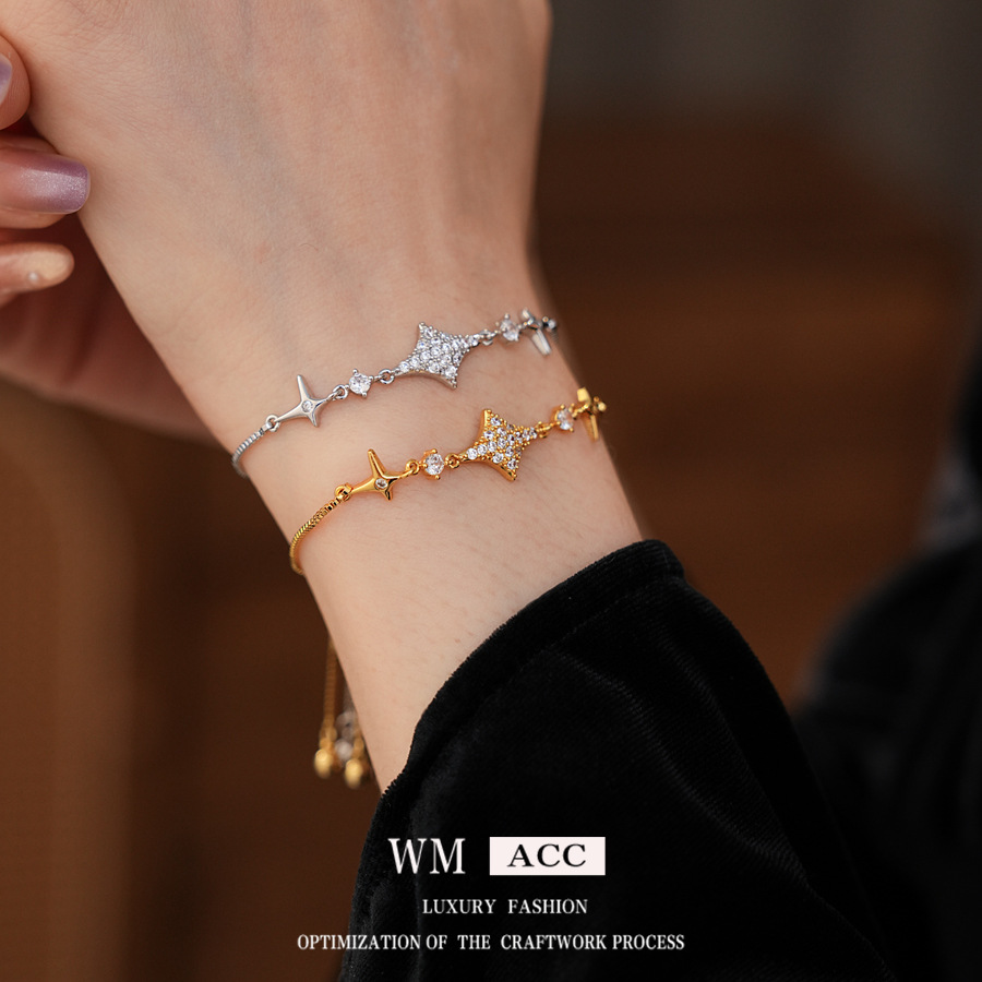 Pulsera extraíble con colgante de circonita en forma de estrella, con un diseño único, versátil y a la moda, adecuada para ir al trabajo, un accesorio de mano elegante y de lujo discreto. image 3