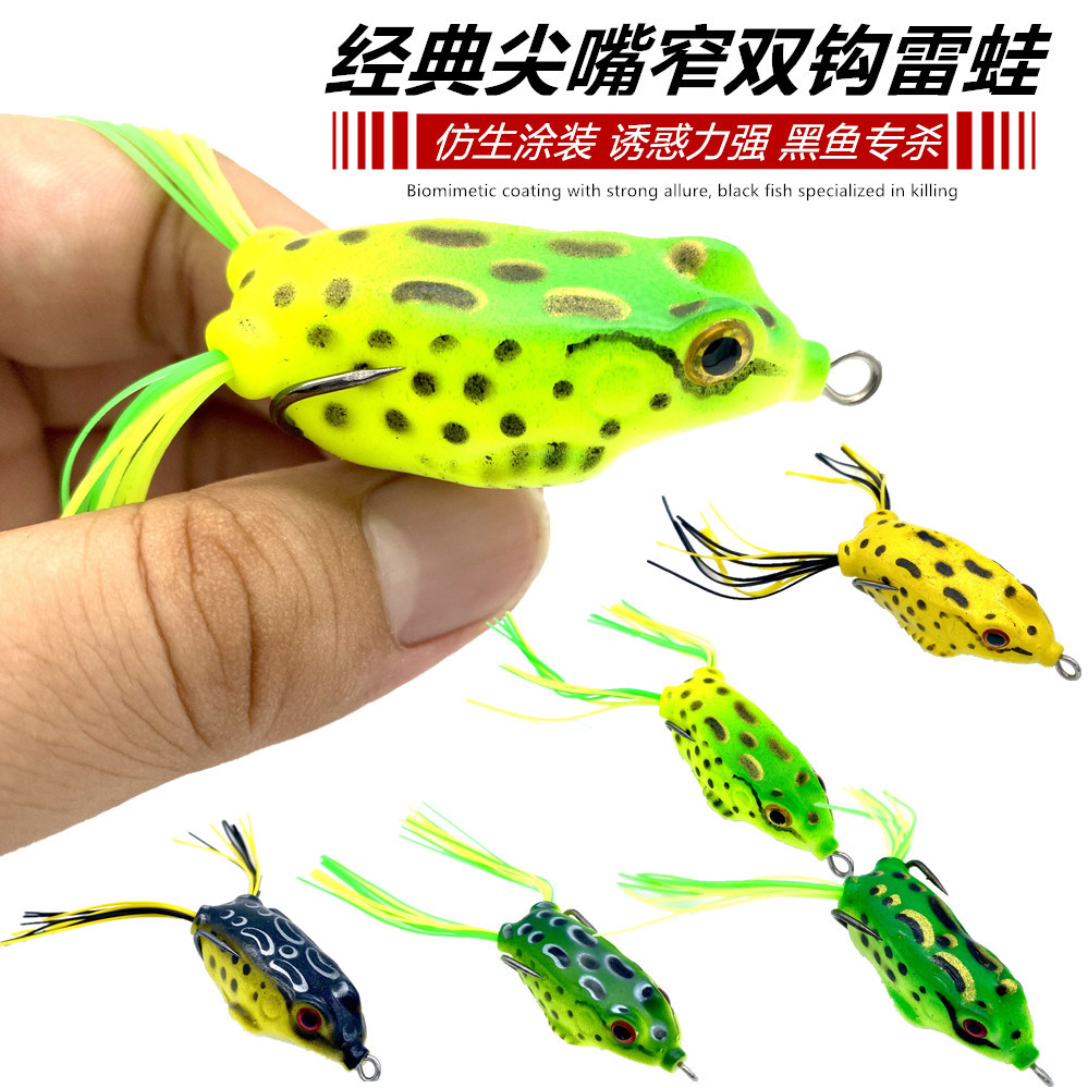 Thunder蛙 fábrica al por mayor 5g / 8g / 13g estilo clásico biónico rana flotante negro pescado luya cebo doble gancho con púas
