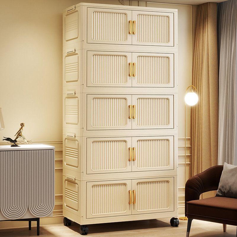 Installation-Free Thickened Folding Storage Cabinet, Living Room Snack Storage Cabinet, Kitchen Storage Rack, Household Plastic Storage Box