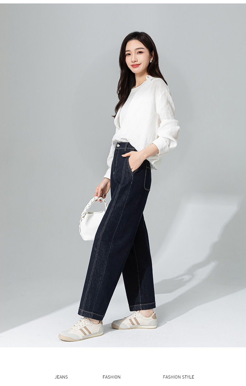Quần jeans nữ cạp cao ống rộng dáng harem denim — Xanh denim chi tiết 20