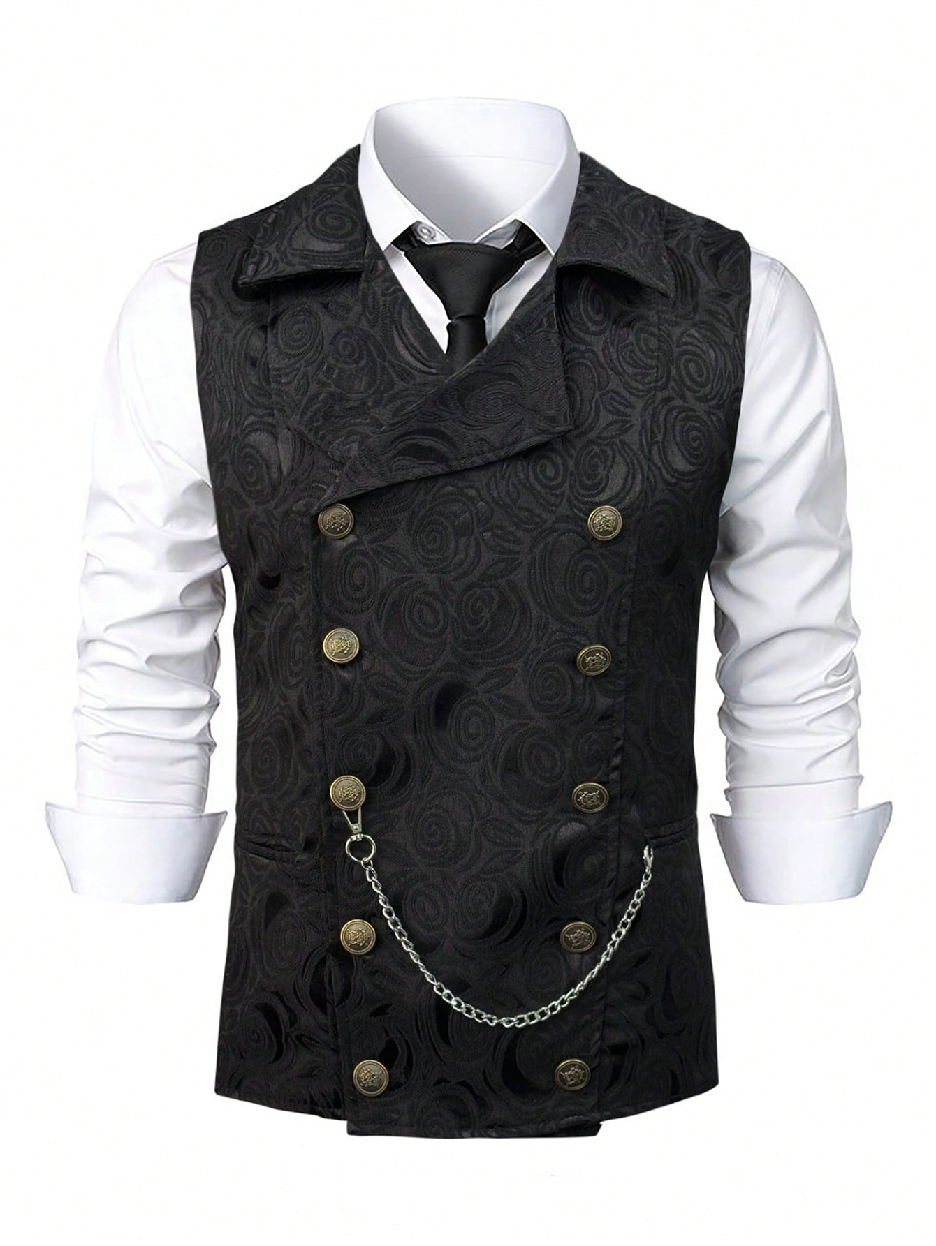 Gilet De Costume Homme Croisé Avec Chaîne Style Européen_voghion.com