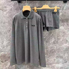 南油女装25M家早春新ストライプ襟長袖tシャツゆるいpoloシャツカジュアルパンツスーツ女