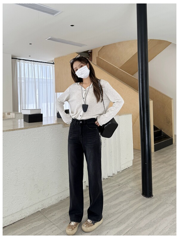 秒瘦神裤~黑灰窄版牛仔裤女秋季2025新款直筒宽松显瘦拖地阔腿裤|undefined