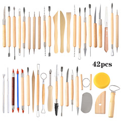 Set of 42 pieces of ceramic tools, soft clay sculpting tools, hole punch, silicone pen, multi-purpose clay kit