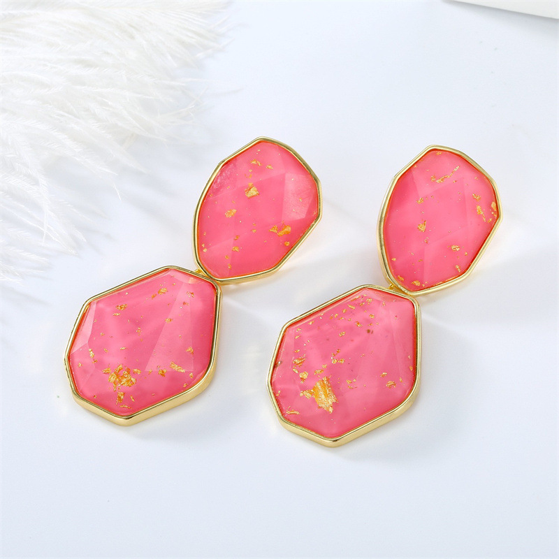 European and American crossborder Bohemia gold leaf resin color imitation natural stone earringspicture5