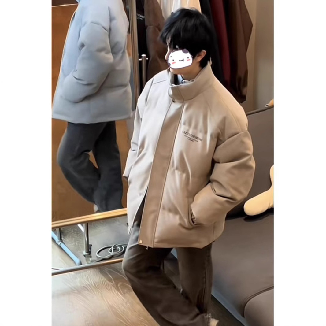 LIN SHE FACTORY 하이 퀄리티 면 패딩 재킷 2024 겨울 새로운 느슨한 스탠드 칼라면 패딩 재킷 따뜻한 연인 미국 가죽면 패딩 재킷