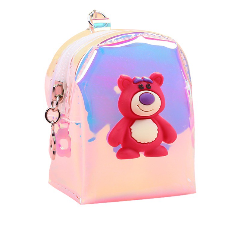 Nueva fresa Oso de los niños cartera transparente estudiante monedero portátil mini mochila dibujos animados lindo pequeña cartera
