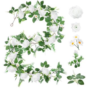 Spring New Champagne Rose Money Leaf Rattan White Wedding Decoration Dining Table Flower Encryption High Imitation Flower Vine