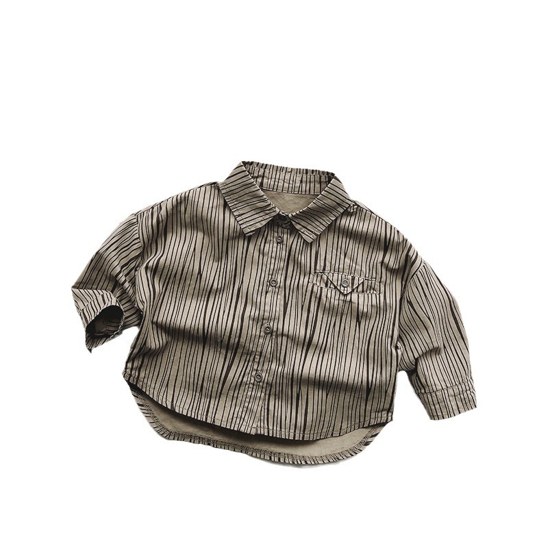 Estilo coreano ~ camisa para niños 2024 primavera niños rayas verticales superior personalizada de las mujeres estilo japonés coreano ropa de moda para niños