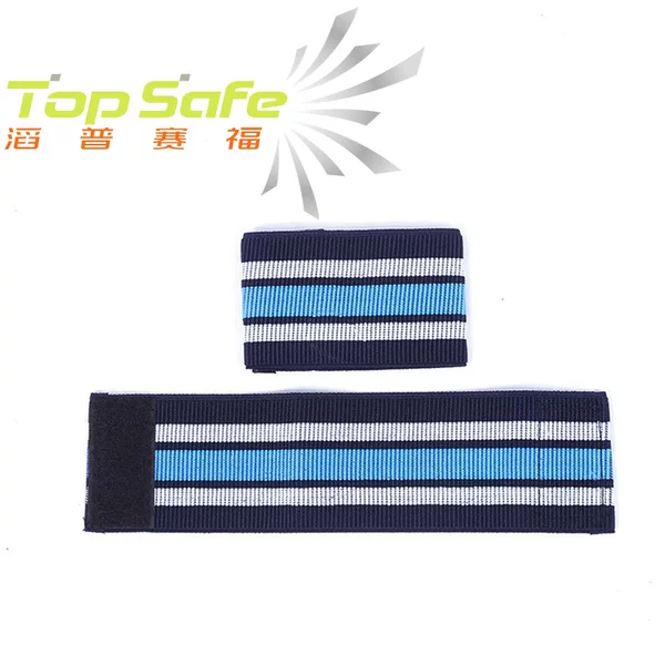 Reflective Striped High-Elastic Velcro Waistband Blue and White Cycling Night Running Pants Leg-Tightening Strap with Three-Color Stripes