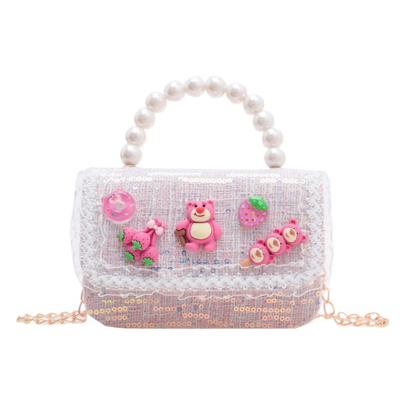 Bolso de los niños del verano de la nueva manera de La Perla de las niñas bolsa de mensajero oso Lindo bolso de las mujeres estilo de la princesa monedero de la moneda