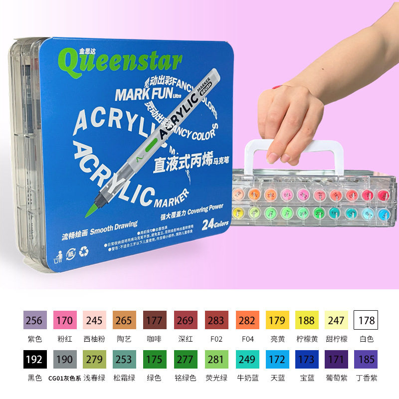Marcador de líquido directo acrílico color apilable juego de pinceles de cabeza suave bolígrafo de cuenta manual bolígrafo de color de 48 colores pincel al por mayor
