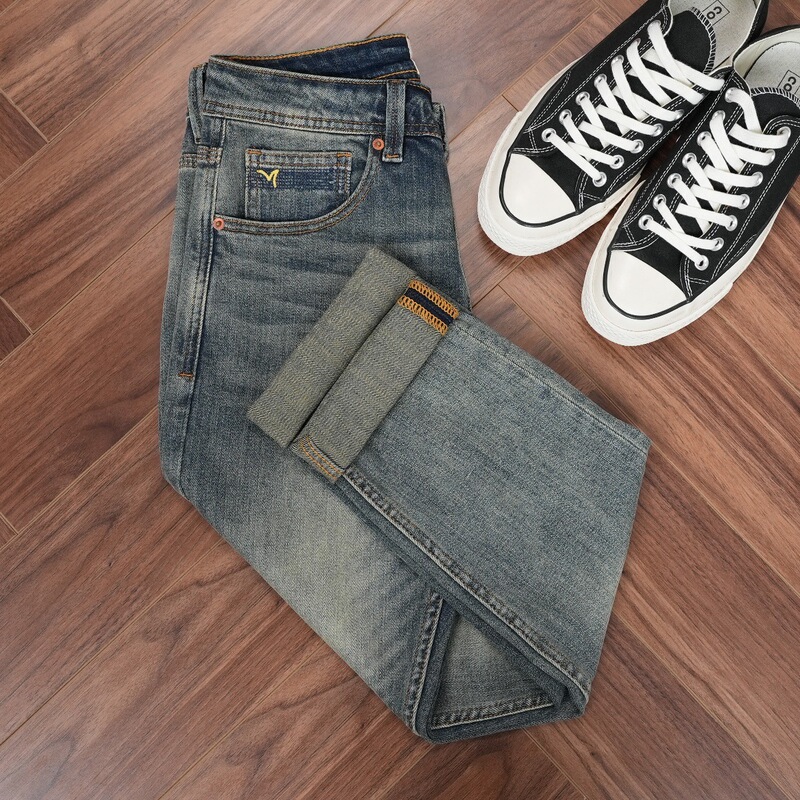 Men's Heavy-Duty Washed Vintage Jeans in Blue, New Autumn Style, Mid-Waist Slim Fit, Straight-Leg, Hong Kong Style Trendy Men's Fashion Men's Heavy-Duty Washed Vintage Jeans in Blue, New Autumn Style, Mid-Waist Slim Fit, Straight-Leg, Hong Kong Style Trendy Men's Fashion