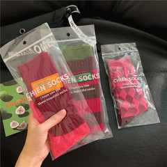 襪子女布標條紋拼色菱形女中筒襪ins潮雙針玫紅色系女襪子堆堆襪