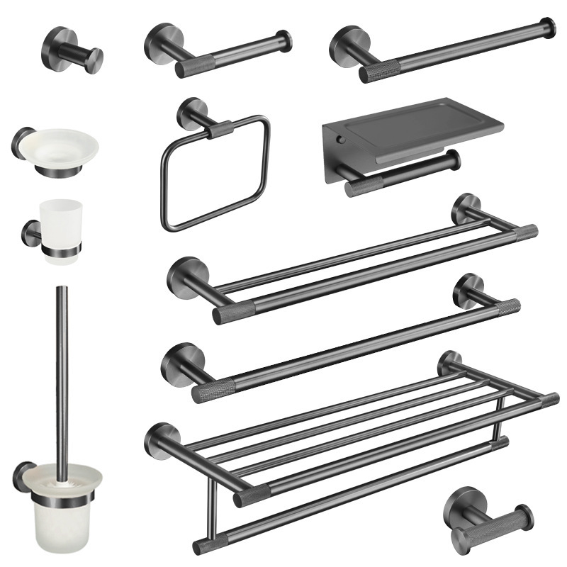 High-Quality Gun Gray Cross-Border Towel Rack, Towel Bar, Double Hook, Paper Towel Holder, Clothes Hook, Toilet Brush, Cup Holder, Bathroom Accessories High-Quality Gun Gray Cross-Border Towel Rack, Towel Bar, Double Hook, Paper Towel Holder, Clothes Hook, Toilet Brush, Cup Holder, Bathroom Accessories