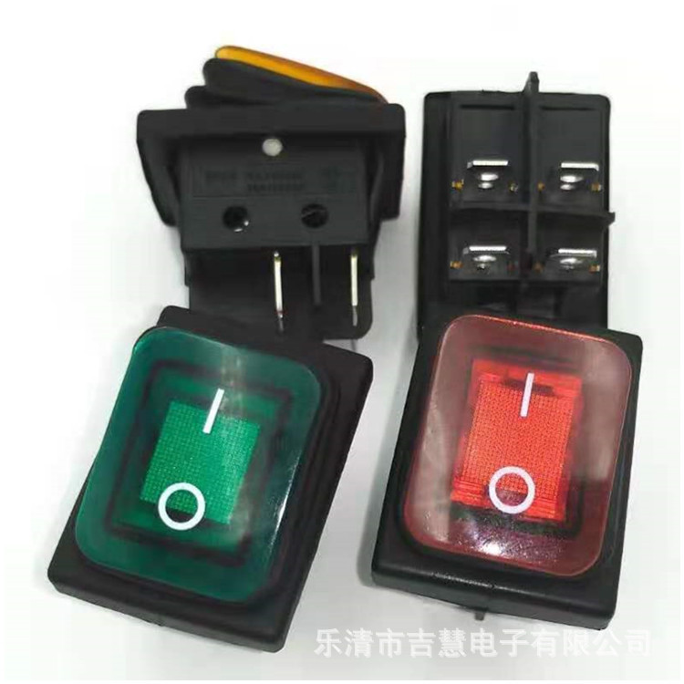 供应KCD4防水船型开关30A大电流6脚3档翘板开关红色带灯KCD2-21N