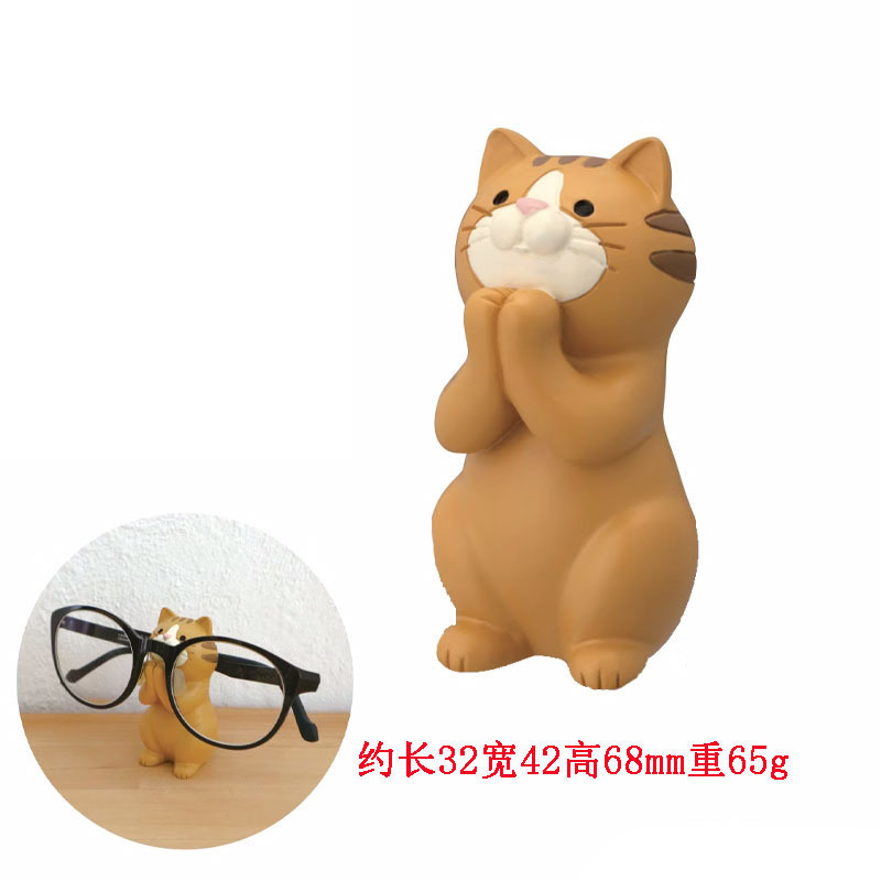 ZAKKAかわいい手作り置物ins猫メガネスタンド雑貨ペンホルダークリップ収納缶携帯電話ホルダー置物|undefined