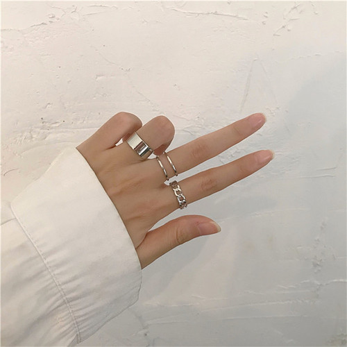 Korean version of the new three-piece set ring simple opening adjustable ring ins internet celebrity personalized chain index finger ring