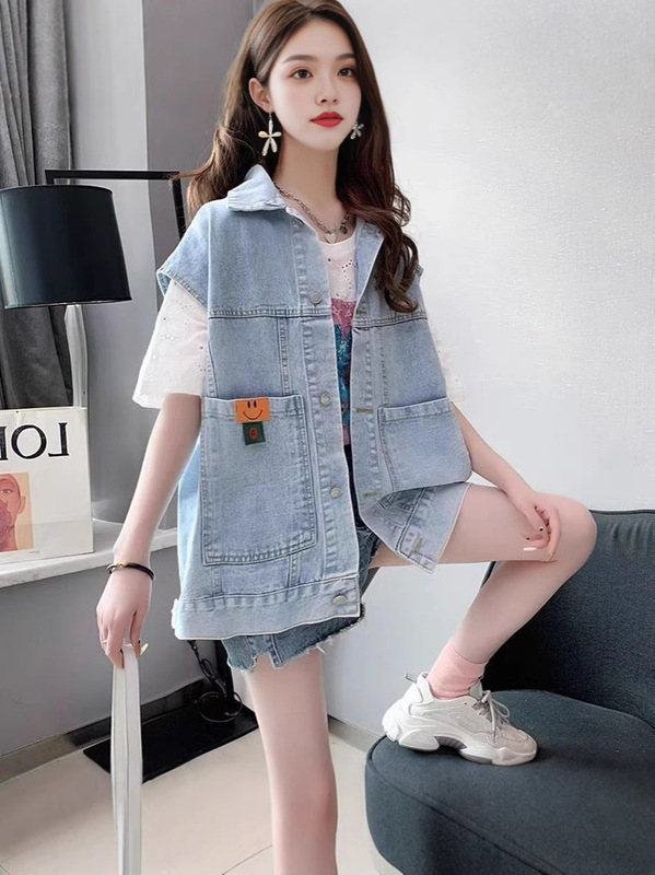 潮牌春夏2025新型婦人服ネット赤カウボーイ馬甲女韓国版ゆるいノースリーブベスト馬ジャケット|undefined
