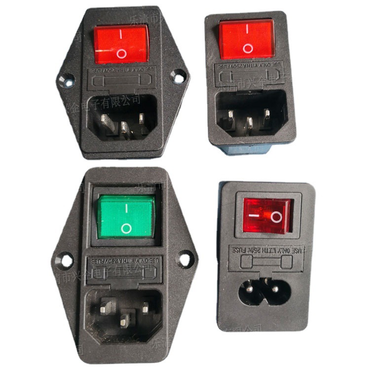 供应AC品字母座三合一电源插座交流带保险带灯开关八字尾电源插座