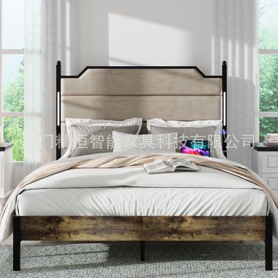 Solid wood bed American style Light extravagance 1.8 Double bed modern Simplicity 1.5 M gray single bed bedroom household Manufactor