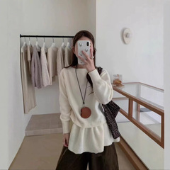 不退换E18120软糯长袖针织衫毛衣女+叠穿花边裙摆毛衣女