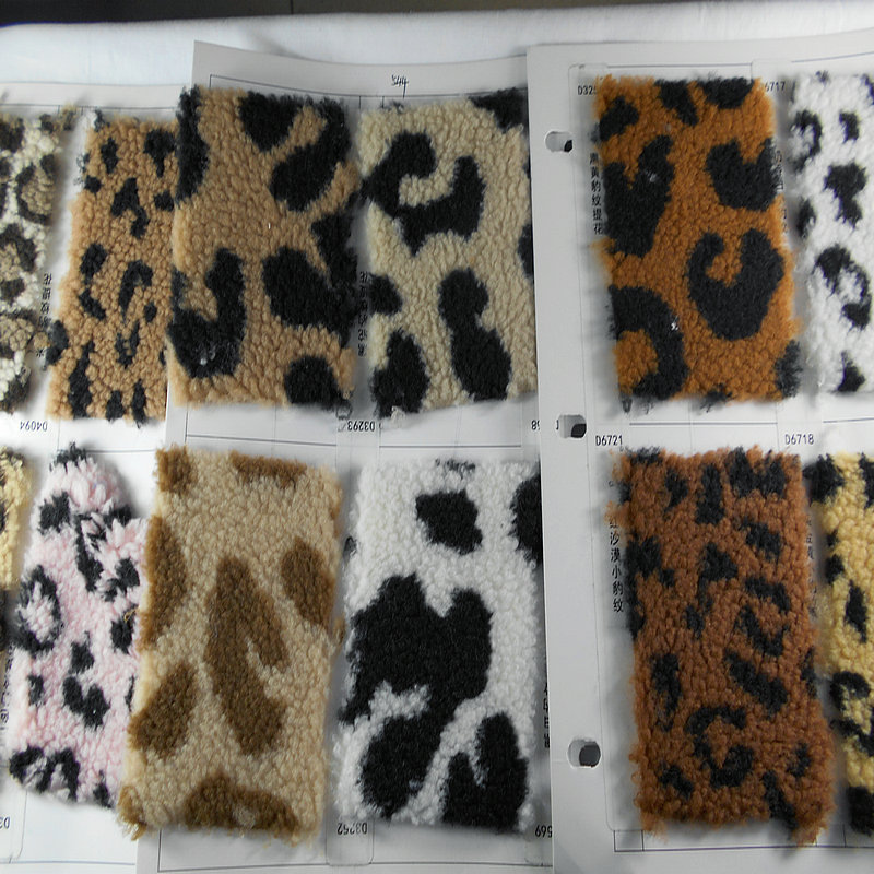 羊羔毛印花豹纹提花羊羔毛超柔小颗粒羊绒羊羔绒秋冬时装外套面料
