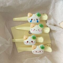 秋季新款奶黄色表情包猫咪发夹日系甜美少女风侧边鸭嘴夹发卡发饰