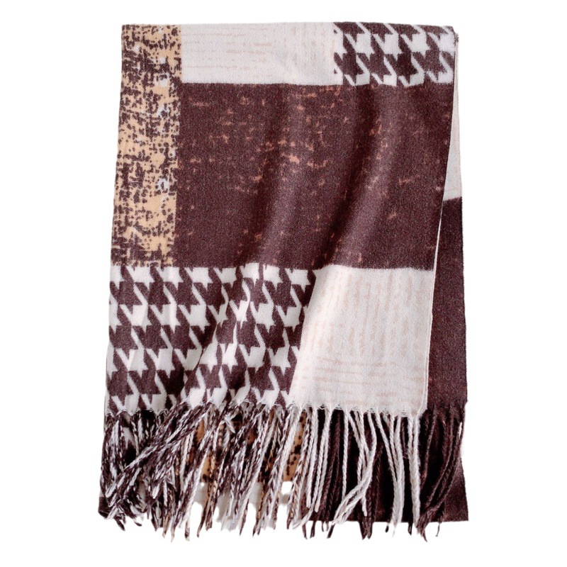 Bufanda de imitación de cachemira con estampado de pata de gallo para otoño e invierno 2025, chal versátil europeo y americano con estampado a cuadros, bufanda cálida y decorativa para el cuello.