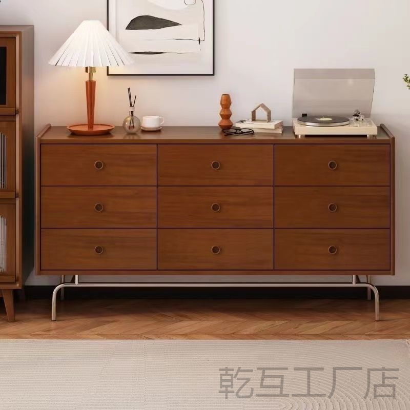 中古风实木九斗柜家居卧室现代简约复古抽屉柜一体日式北欧客厅柜|undefined